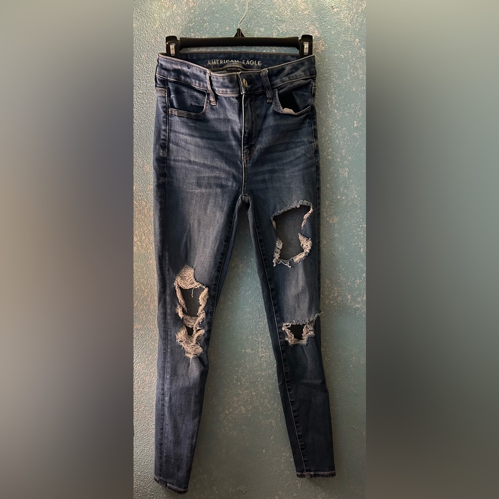 American Eagle Outfitters High Rise Distressed Blue Jeggings